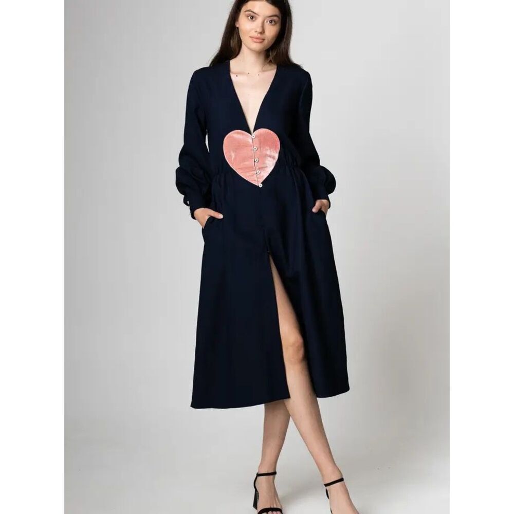 NWT Future Planet of Style FPS Womens Navy Blue Queen of hearts Midi Dress Small